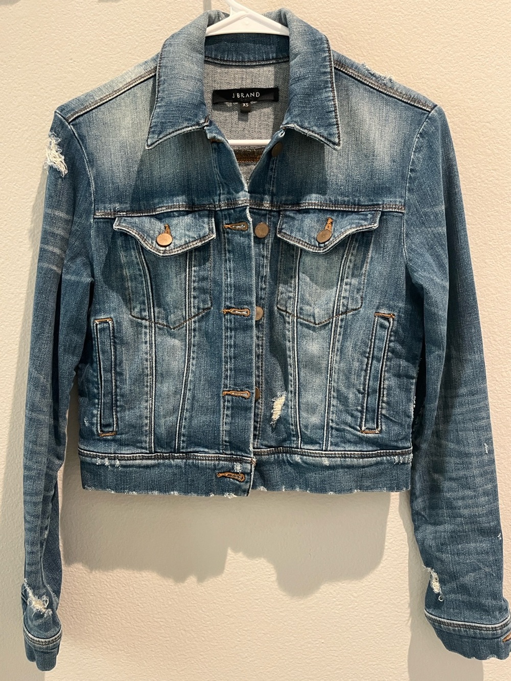 J Brand Distressed Cropped Denim Jacket, Size XS